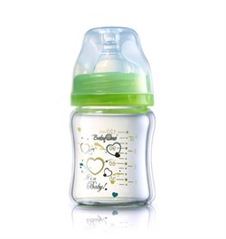 Стеклянная бутылочка BabyOno с широким горлышком (120мл) - зеленая